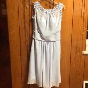 Baby blue illusion ruffle-neck Aline tea dress